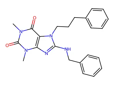 8-Benzylamino-1,3-dimethyl-7-(3-phenyl-propyl)-3,7-dihydro-purine-2,6-dione structure