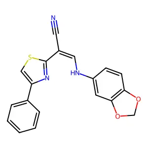 (E)-3-(benzo[d][1,3]dioxol-5-ylamino)-2-(4-phenylthiazol-2-yl)acrylonitrile structure