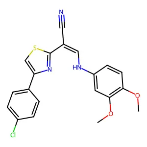 (E)-2-(4-(4-chlorophenyl)thiazol-2-yl)-3-((3,4-dimethoxyphenyl)amino)acrylonitrile structure