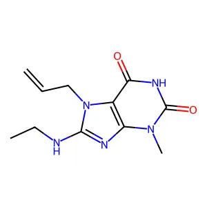 7-allyl-8-(ethylamino)-3-methyl-1H-purine-2,6(3H,7H)-dione structure