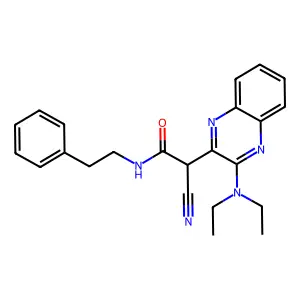 2-cyano-2-(3-(diethylamino)quinoxalin-2-yl)-N-phenethylacetamide structure