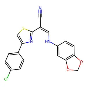 (E)-3-(benzo[d][1,3]dioxol-5-ylamino)-2-(4-(4-chlorophenyl)thiazol-2-yl)acrylonitrile structure