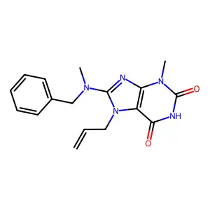 7-allyl-8-(benzyl(methyl)amino)-3-methyl-1H-purine-2,6(3H,7H)-dione structure