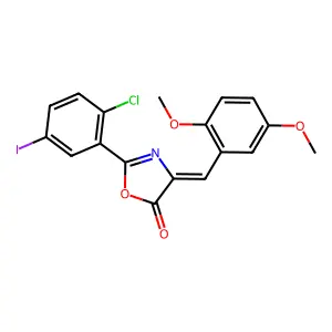 (Z)-2-(2-chloro-5-iodophenyl)-4-(2,5-dimethoxybenzylidene)oxazol-5(4H)-one structure