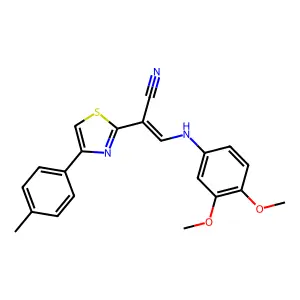 (E)-3-((3,4-dimethoxyphenyl)amino)-2-(4-(p-tolyl)thiazol-2-yl)acrylonitrile structure