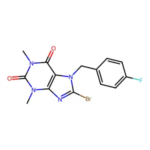 8-bromo-7-(4-fluorobenzyl)-1,3-dimethyl-1H-purine-2,6(3H,7H)-dione structure