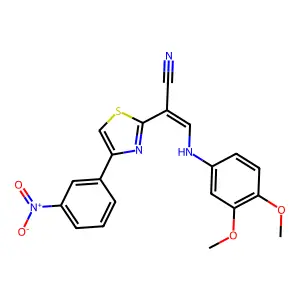 (E)-3-((3,4-dimethoxyphenyl)amino)-2-(4-(3-nitrophenyl)thiazol-2-yl)acrylonitrile structure
