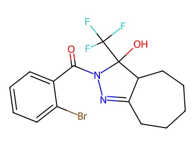 (2-bromophenyl)-[3-hydroxy-3-(trifluoromethyl)-3a,4,5,6,7,8-hexahydrocyclohepta[c]pyrazol-2-yl]methanone structure