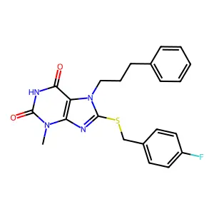 8-((4-Fluorobenzyl)thio)-3-ME-7-(3-phenylpropyl)-3,7-dihydro-1H-purine-2,6-dione structure