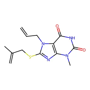 7-allyl-3-methyl-8-((2-methylallyl)thio)-1H-purine-2,6(3H,7H)-dione structure