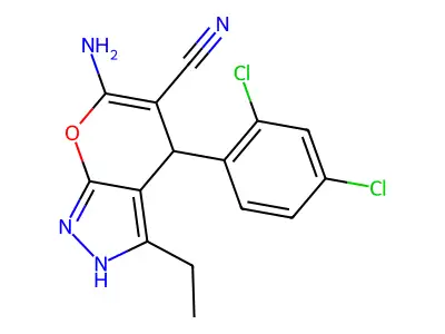 6-Amino-4-(2,4-dichloro-PH)-3-ET-1,4-dihydropyrano(2,3-C)pyrazole-5-carbonitrile structure