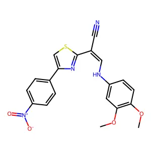 (E)-3-((3,4-dimethoxyphenyl)amino)-2-(4-(4-nitrophenyl)thiazol-2-yl)acrylonitrile structure