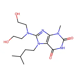 8-(bis(2-hydroxyethyl)amino)-7-isopentyl-3-methyl-1H-purine-2,6(3H,7H)-dione structure