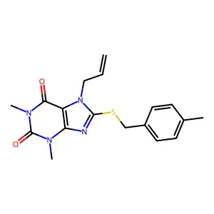 1,3-Dimethyl-8-[(4-methylphenyl)methylsulfanyl]-7-prop-2-enylpurine-2,6-dione structure