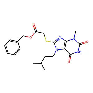 Benzyl 2-[3-methyl-7-(3-methylbutyl)-2,6-dioxopurin-8-yl]sulfanylacetate structure