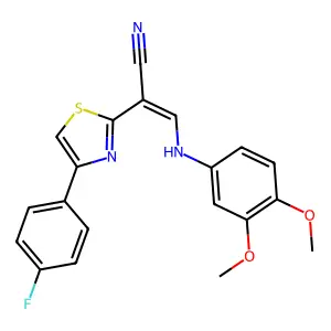 (2E)-3-[(3,4-dimethoxyphenyl)amino]-2-[4-(4-fluorophenyl)-1,3-thiazol-2-yl]prop-2-enenitrile structure