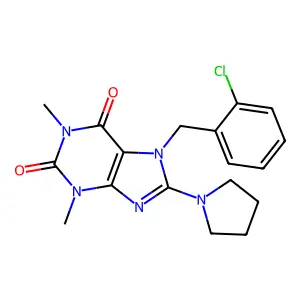 7-(2-chlorobenzyl)-1,3-dimethyl-8-(pyrrolidin-1-yl)-1H-purine-2,6(3H,7H)-dione structure