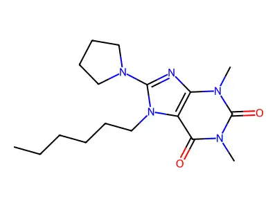 7-Hexyl-1,3-dimethyl-8-pyrrolidin-1-ylpurine-2,6-dione structure