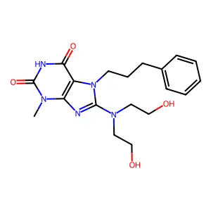 8-(Bis(2-HO-ET)amino)-3-ME-7-(3-phenylpropyl)-3,7-dihydro-1H-purine-2,6-dione structure