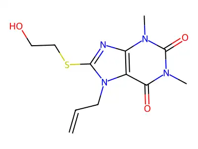 8-(2-Hydroxyethylsulfanyl)-1,3-dimethyl-7-prop-2-enylpurine-2,6-dione structure