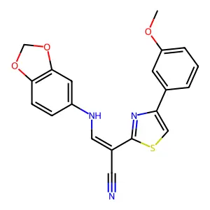 (E)-3-(benzo[d][1,3]dioxol-5-ylamino)-2-(4-(3-methoxyphenyl)thiazol-2-yl)acrylonitrile structure