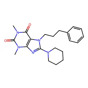 1,3-dimethyl-7-(3-phenylpropyl)-8-(piperidin-1-yl)-1H-purine-2,6(3H,7H)-dione structure