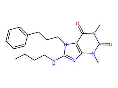 8-(butylamino)-1,3-dimethyl-7-(3-phenylpropyl)-2,3,6,7-tetrahydro-1H-purine-2,6-dione structure