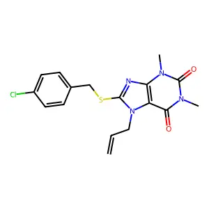 8-[(4-Chlorophenyl)methylsulfanyl]-1,3-dimethyl-7-prop-2-enylpurine-2,6-dione structure