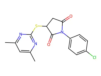 1-(4-Chlorophenyl)-3-(4,6-dimethylpyrimidin-2-yl)sulfanylpyrrolidine-2,5-dione structure