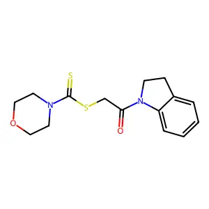 2-(2,3-dihydro-1H-indol-1-yl)-2-oxoethyl morpholine-4-carbodithioate structure