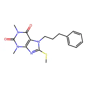 1,3-dimethyl-8-(methylthio)-7-(3-phenylpropyl)-1H-purine-2,6(3H,7H)-dione structure