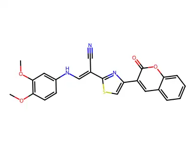 (E)-3-((3,4-dimethoxyphenyl)amino)-2-(4-(2-oxo-2H-chromen-3-yl)thiazol-2-yl)acrylonitrile structure