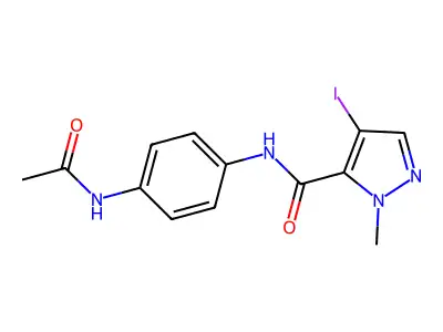 N-(4-acetamidophenyl)-4-iodo-2-methylpyrazole-3-carboxamide structure