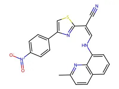 3-[(2-methylquinolin-8-yl)amino]-2-[4-(4-nitrophenyl)-1,3-thiazol-2-yl]prop-2-enenitrile structure