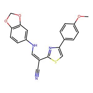 (E)-3-(benzo[d][1,3]dioxol-5-ylamino)-2-(4-(4-methoxyphenyl)thiazol-2-yl)acrylonitrile structure
