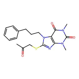 1,3-dimethyl-8-((2-oxopropyl)thio)-7-(3-phenylpropyl)-1H-purine-2,6(3H,7H)-dione structure