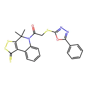 1-(4,4-dimethyl-1-sulfanylidenedithiolo[3,4-c]quinolin-5-yl)-2-[(5-phenyl-1,3,4-oxadiazol-2-yl)sulfanyl]ethanone structure