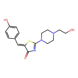 (Z)-5-(4-hydroxybenzylidene)-2-(4-(2-hydroxyethyl)piperazin-1-yl)thiazol-4(5H)-one structure