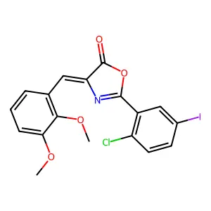 (Z)-2-(2-chloro-5-iodophenyl)-4-(2,3-dimethoxybenzylidene)oxazol-5(4H)-one structure