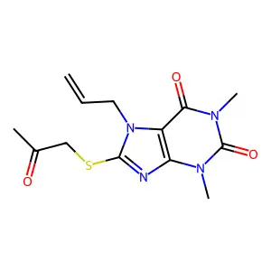 1,3-Dimethyl-8-(2-oxopropylsulfanyl)-7-prop-2-enylpurine-2,6-dione structure