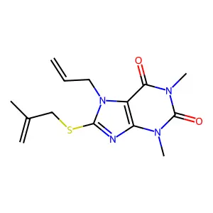 1,3-Dimethyl-8-(2-methylprop-2-enylsulfanyl)-7-prop-2-enylpurine-2,6-dione structure