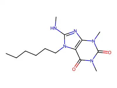 7-hexyl-1,3-dimethyl-8-(methylamino)-1H-purine-2,6(3H,7H)-dione structure