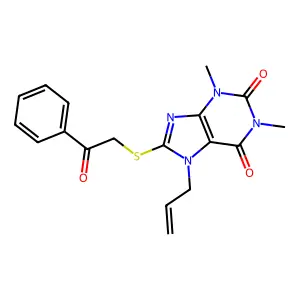 1,3-Dimethyl-8-phenacylsulfanyl-7-prop-2-enylpurine-2,6-dione structure