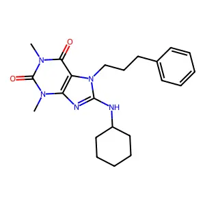 8-(cyclohexylamino)-1,3-dimethyl-7-(3-phenylpropyl)-1H-purine-2,6(3H,7H)-dione structure