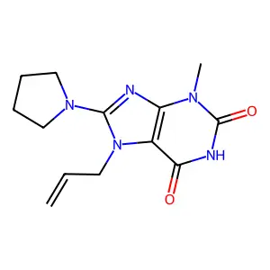 3-Methyl-7-prop-2-enyl-8-pyrrolidin-1-ylpurine-2,6-dione structure