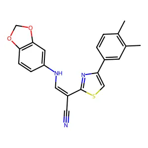 (E)-3-(benzo[d][1,3]dioxol-5-ylamino)-2-(4-(3,4-dimethylphenyl)thiazol-2-yl)acrylonitrile structure