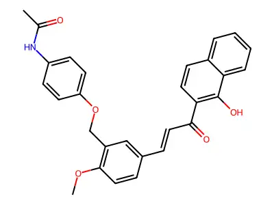 N-[4-[[5-[(E)-3-(1-hydroxynaphthalen-2-yl)-3-oxoprop-1-enyl]-2-methoxyphenyl]methoxy]phenyl]acetamide structure
