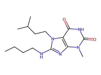 8-(butylamino)-7-isopentyl-3-methyl-1H-purine-2,6(3H,7H)-dione structure