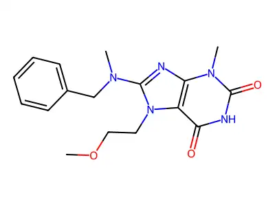 8-(benzyl(methyl)amino)-7-(2-methoxyethyl)-3-methyl-1H-purine-2,6(3H,7H)-dione structure