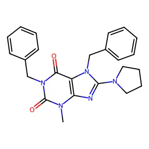 1,7-dibenzyl-3-methyl-8-(pyrrolidin-1-yl)-1H-purine-2,6(3H,7H)-dione structure